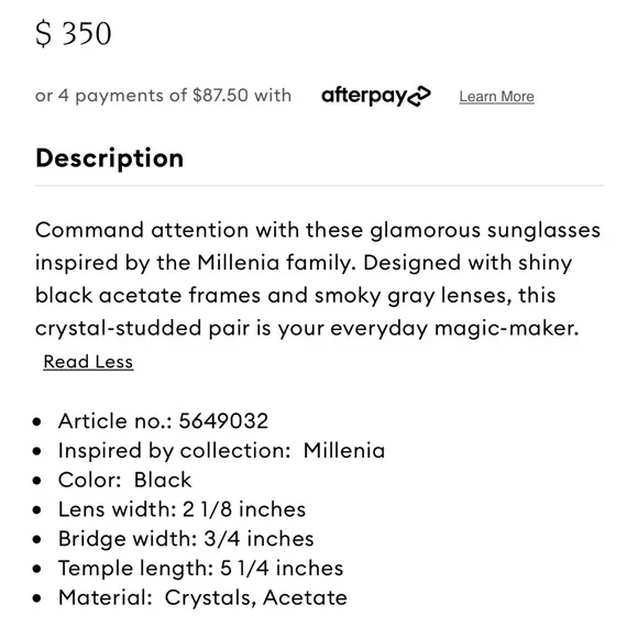 NWT Swarovski Cat-eye shape sunglasses, SK0380 01A, Black - Picture 5 of 12